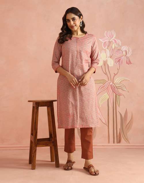 Avni Pink Cotton Printed Kurta & Pant