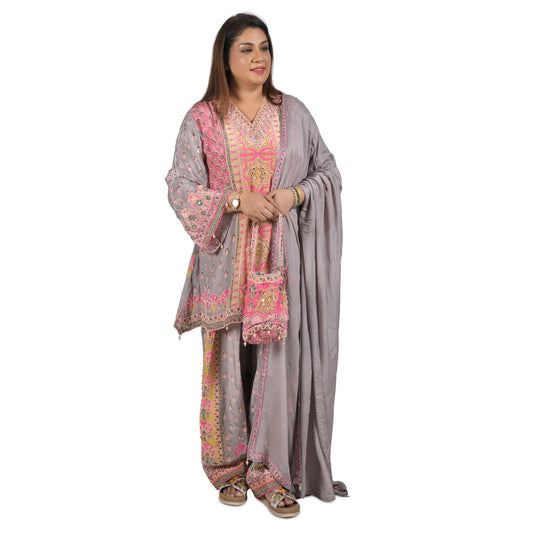 3 Peice Suit With Farshi Salwar,Potli