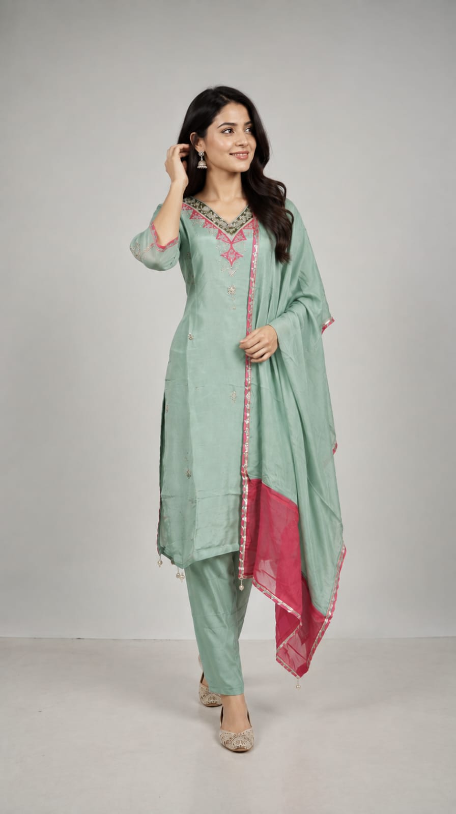 Work, Done on Shirt and Sleeve Pair With Pant and Duppata