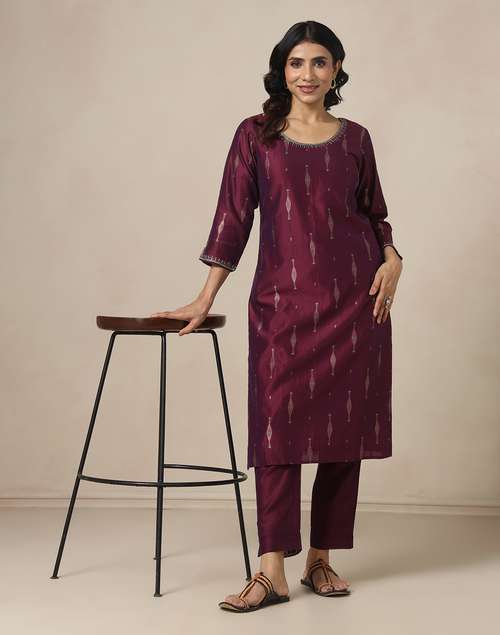 Purple Cotton Silk Blend Kurta & Pant