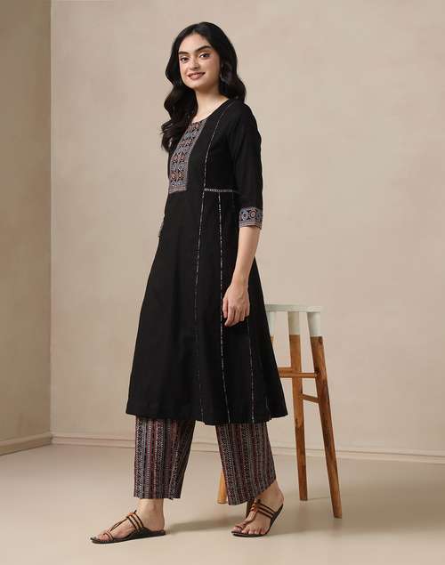 Black Cotton Ajrakh Kurta & Ijar Set